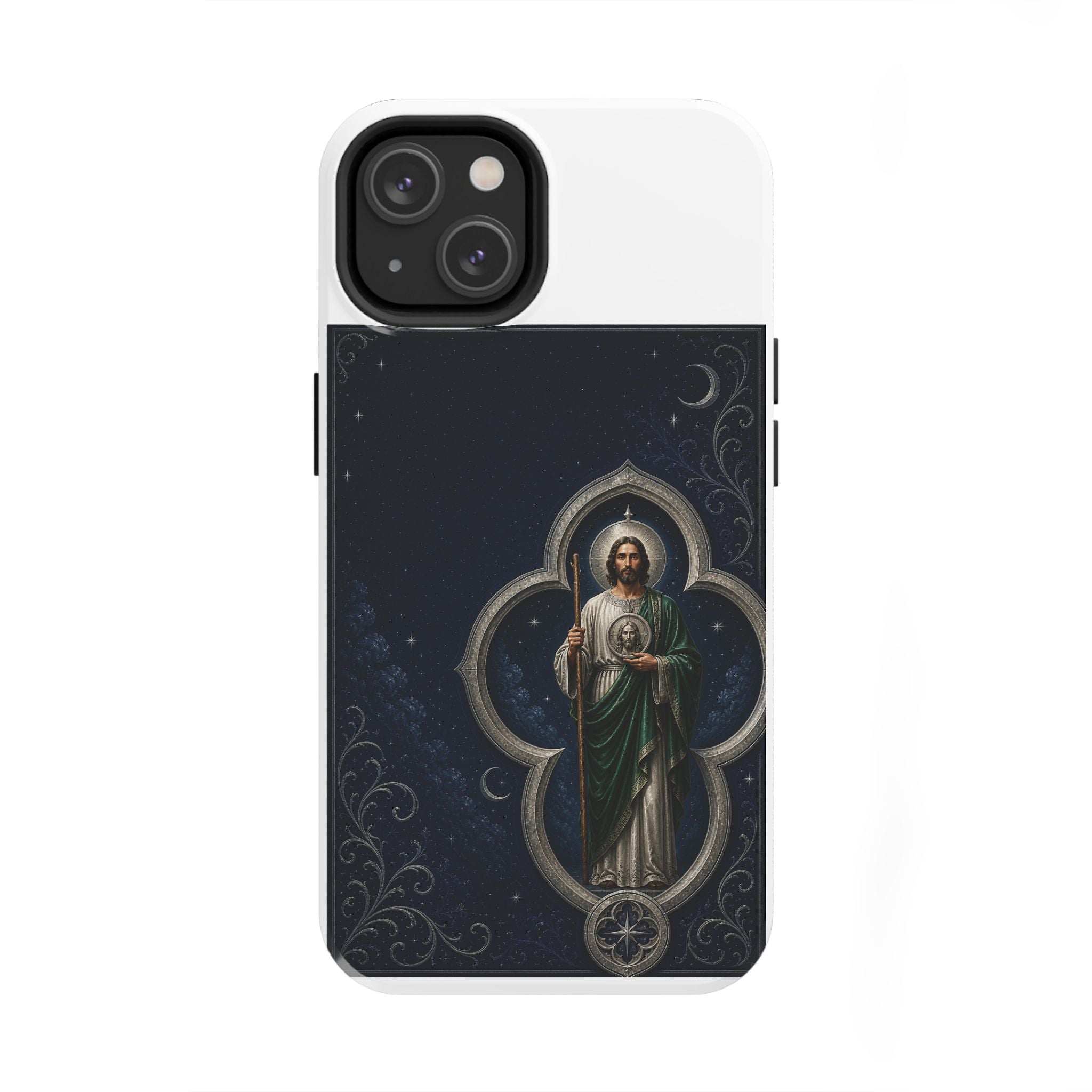 San Judas Tadeo Silver Moon Quatrefoil Tough Phone Case product preview, view 2