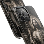San Judas phone case with black and grey Gothic cathedral artwork, detail view 19