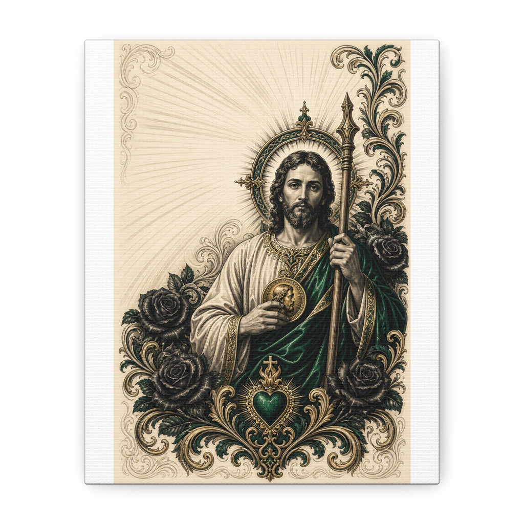 Tela Esticada Esmeralda e Dourada Sagrado Coração São Judas Tadeu