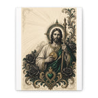 Tela Esticada Esmeralda e Dourada Sagrado Coração São Judas Tadeu
