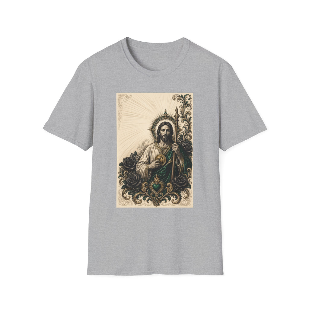 San Judas Tadeo Emerald & Gold Sacred Heart Unisex T-Shirt product view 16