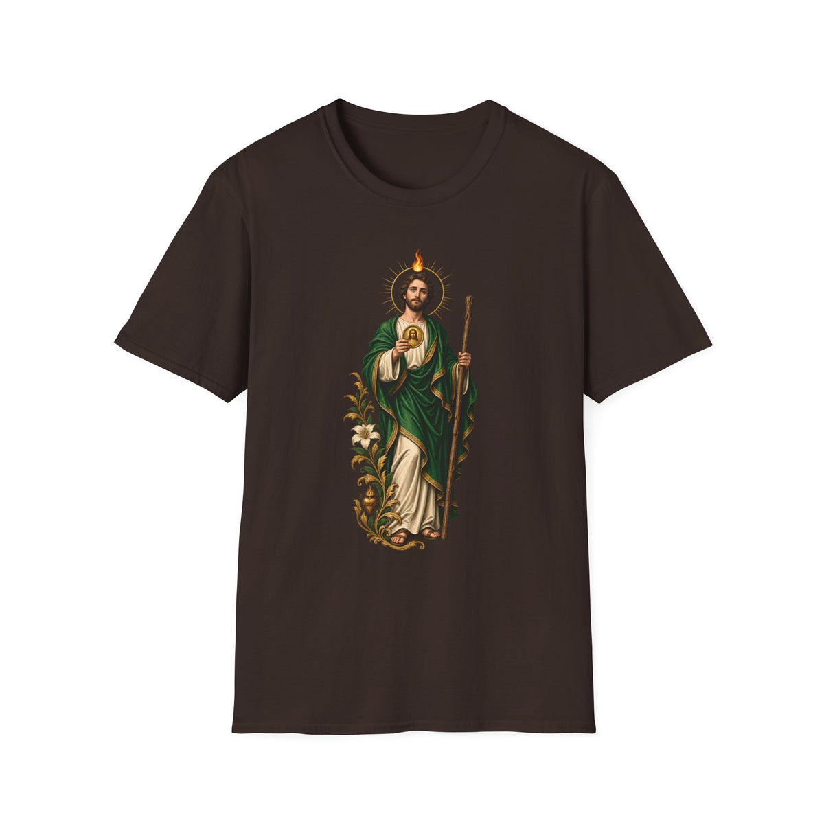Camiseta Unissex Sagrado Coração São Judas Tadeu Preto e Dourado