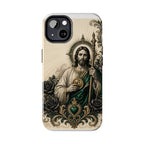 Capa de Celular Resistente São Judas Tadeu Esmeralda e Ouro Sagrado Coração