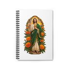 Marigold Sun Arch San Judas Tadeo illustration on a spiral notebook
