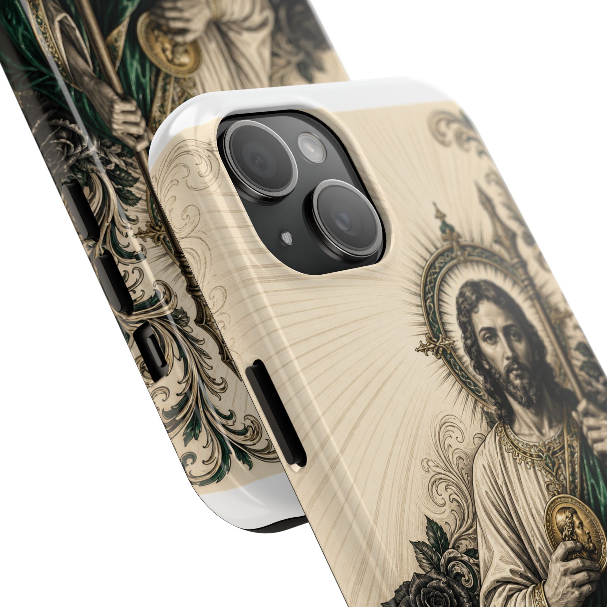 Capa de Celular Resistente São Judas Tadeu Esmeralda e Ouro Sagrado Coração
