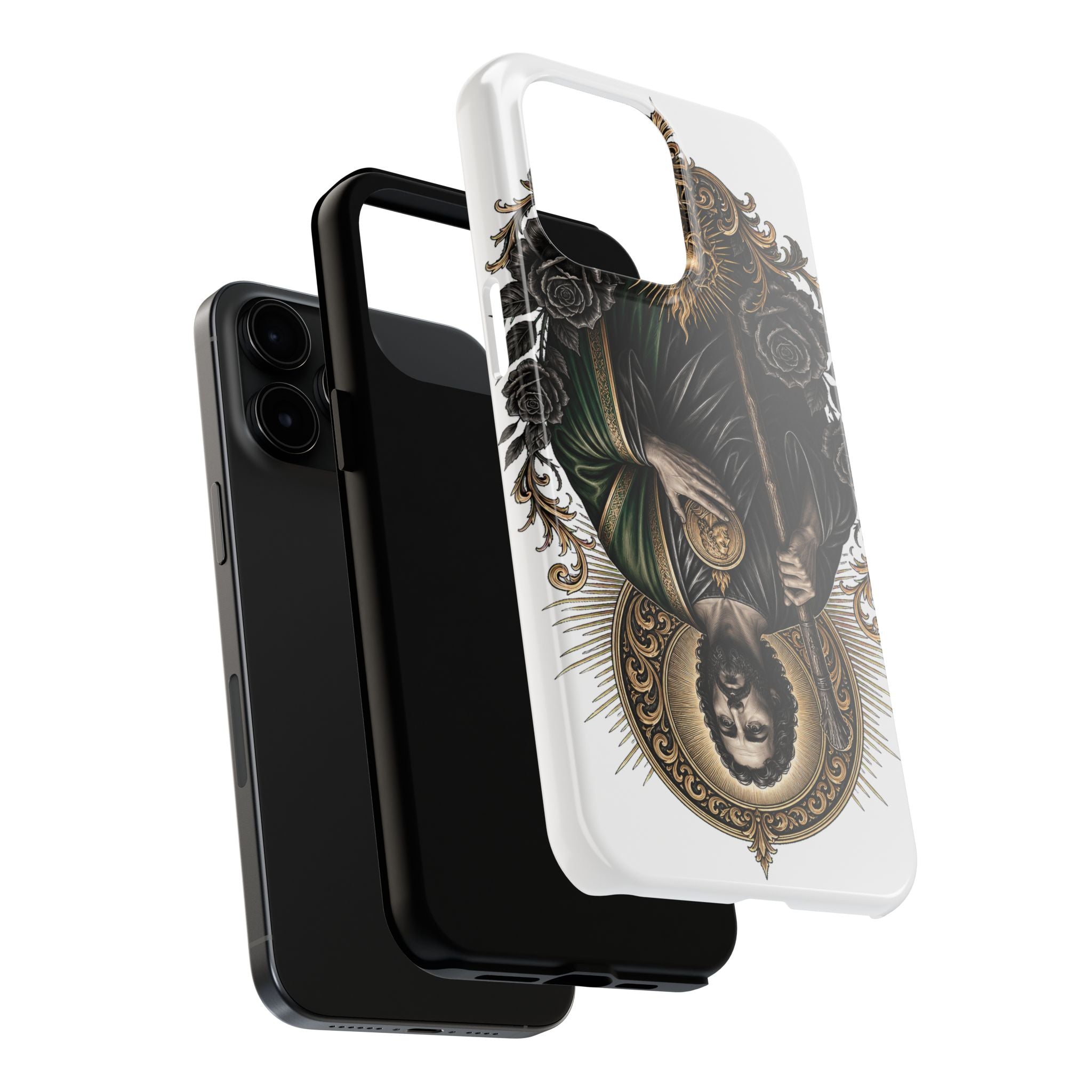 Capa Protetora para Celular San Judas Tadeu Coração Sagrado Preto e Dourado