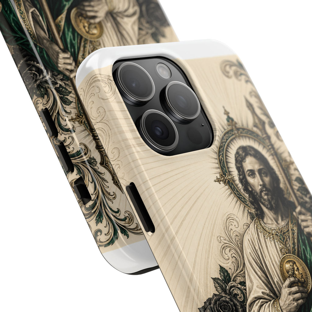 Capa de Celular Resistente São Judas Tadeu Esmeralda e Ouro Sagrado Coração