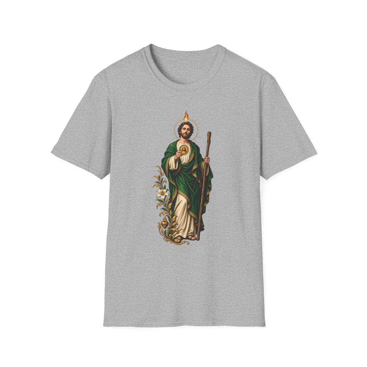 Camiseta Unissex Sagrado Coração São Judas Tadeu Preto e Dourado