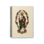 San Judas spiral notebook cover with pomegranate branches and gold stars