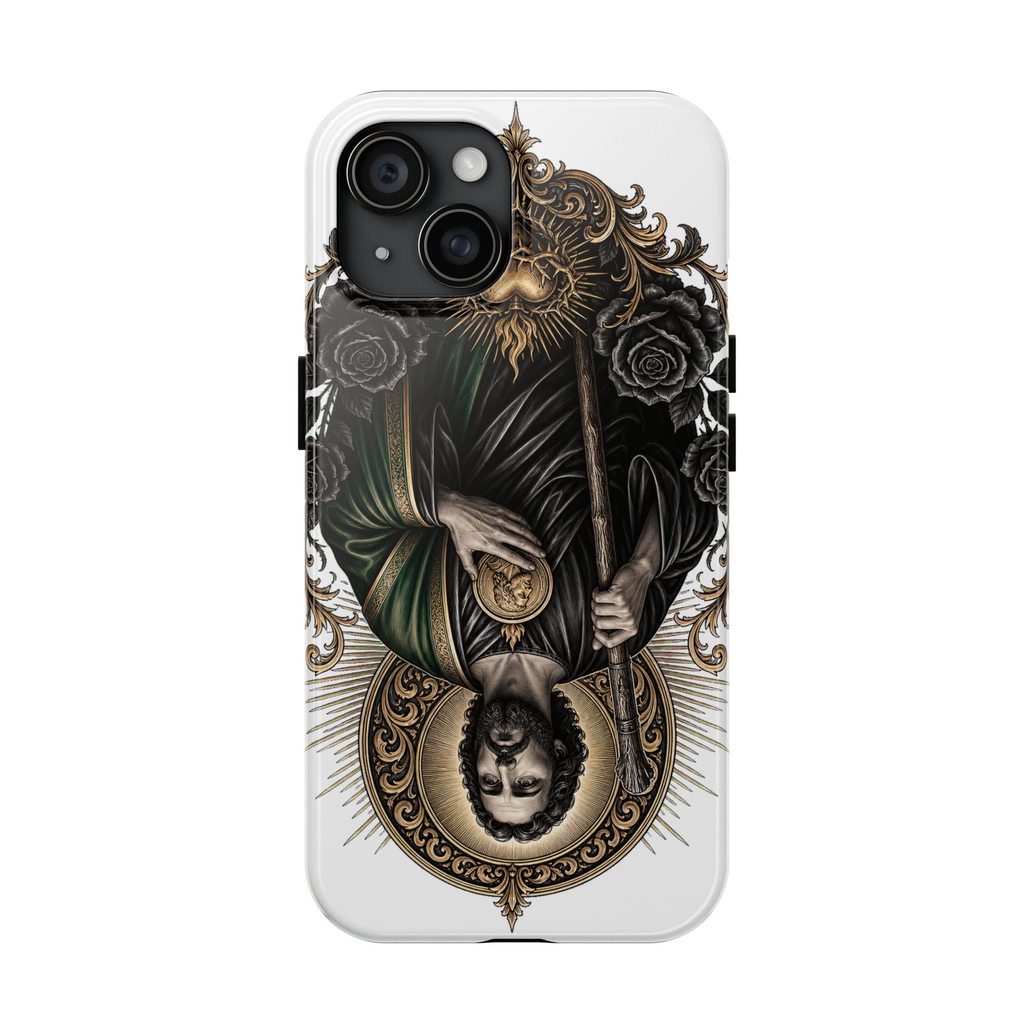 Capa Protetora para Celular San Judas Tadeu Coração Sagrado Preto e Dourado
