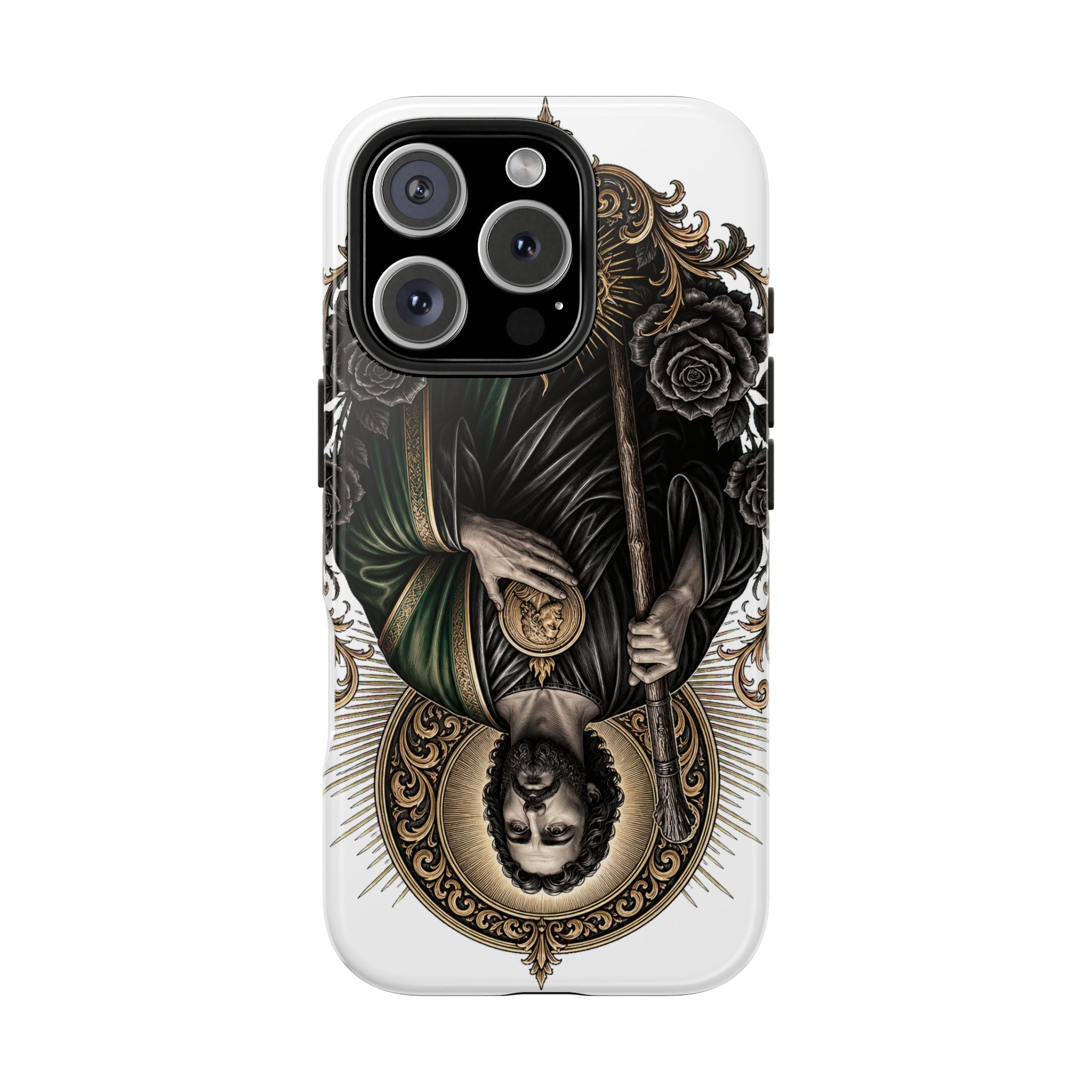 Capa Protetora para Celular San Judas Tadeu Coração Sagrado Preto e Dourado