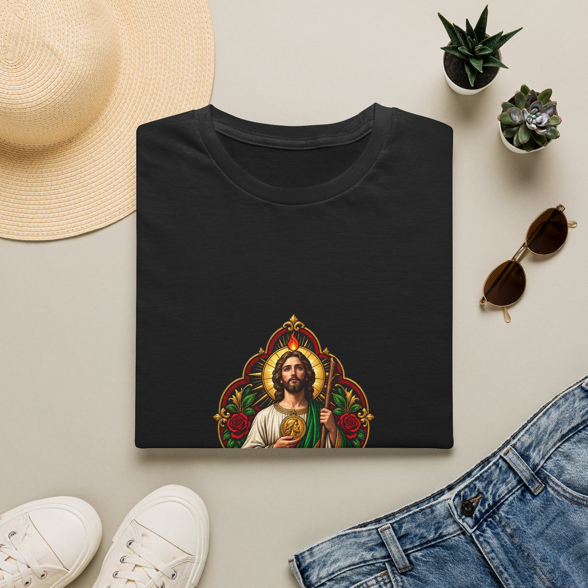 San Judas Crimson Covenant Window T-Shirt product preview, view 2