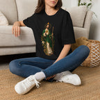 Camiseta Unissex Sagrado Coração São Judas Tadeu Preto e Dourado