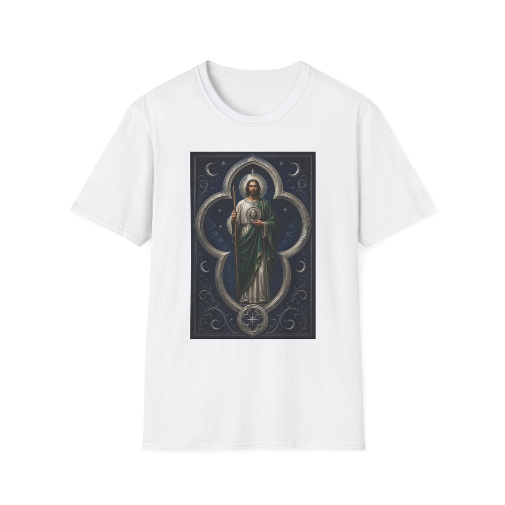 San Judas Tadeo Silver Moon Quatrefoil Unisex T-Shirt product preview, view 3