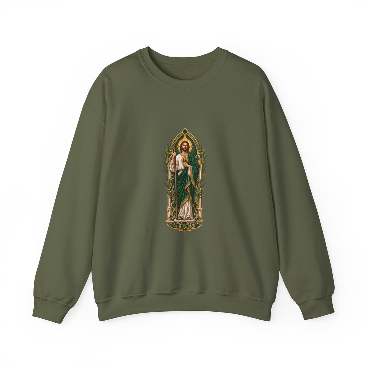 San Judas Tadeo Olive Reliquary Crewneck Sweatshirt