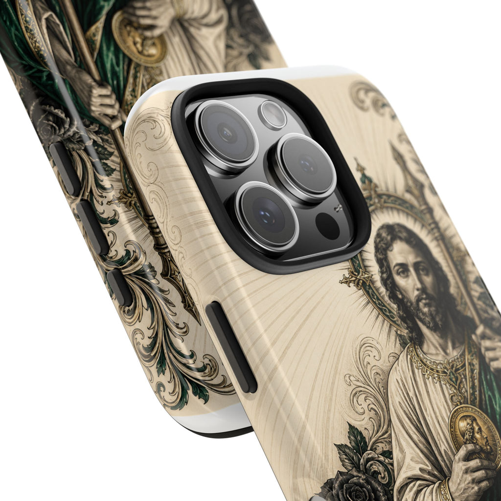 Capa de Celular Resistente São Judas Tadeu Esmeralda e Ouro Sagrado Coração