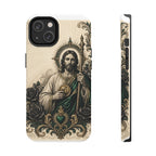 Capa de Celular Resistente São Judas Tadeu Esmeralda e Ouro Sagrado Coração