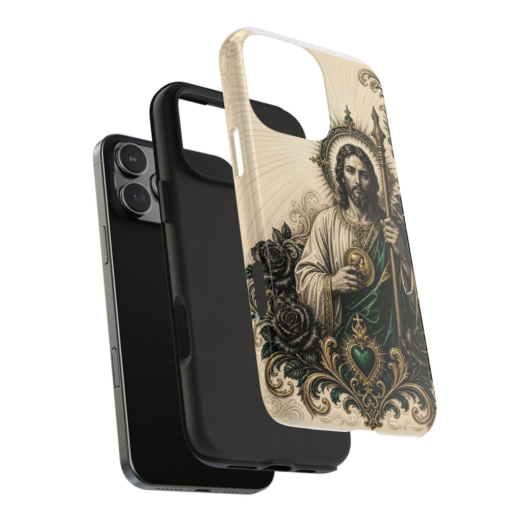 Capa de Celular Resistente São Judas Tadeu Esmeralda e Ouro Sagrado Coração
