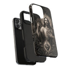 San Judas phone case with black and grey Gothic cathedral artwork, detail view 25
