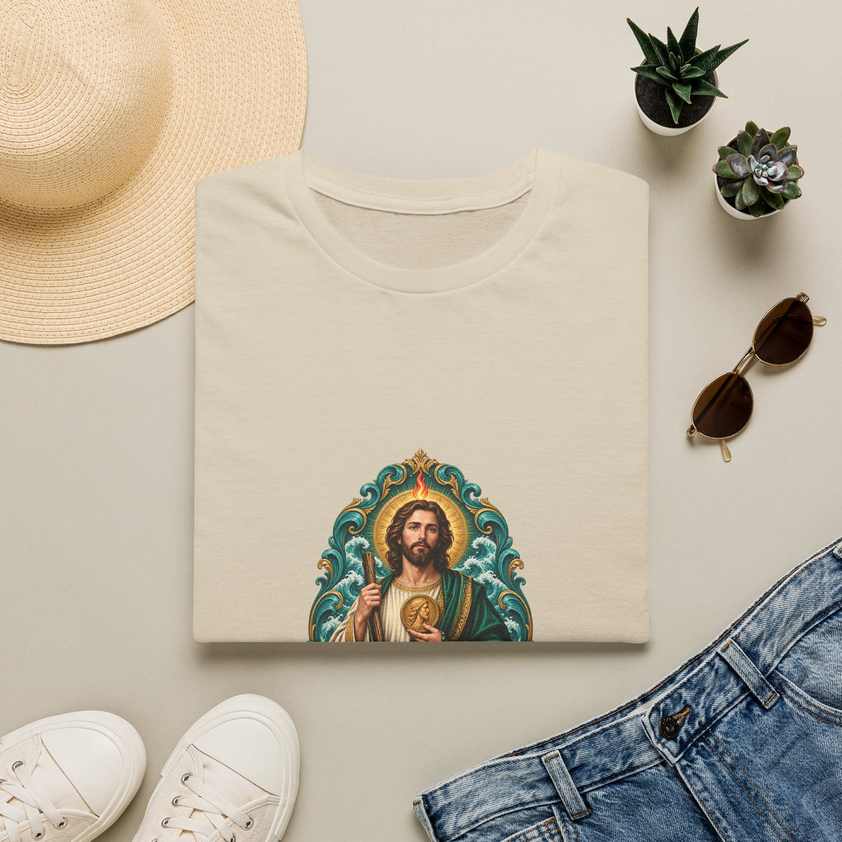San Judas Teal Rosary Harbor T-Shirt product preview, view 3