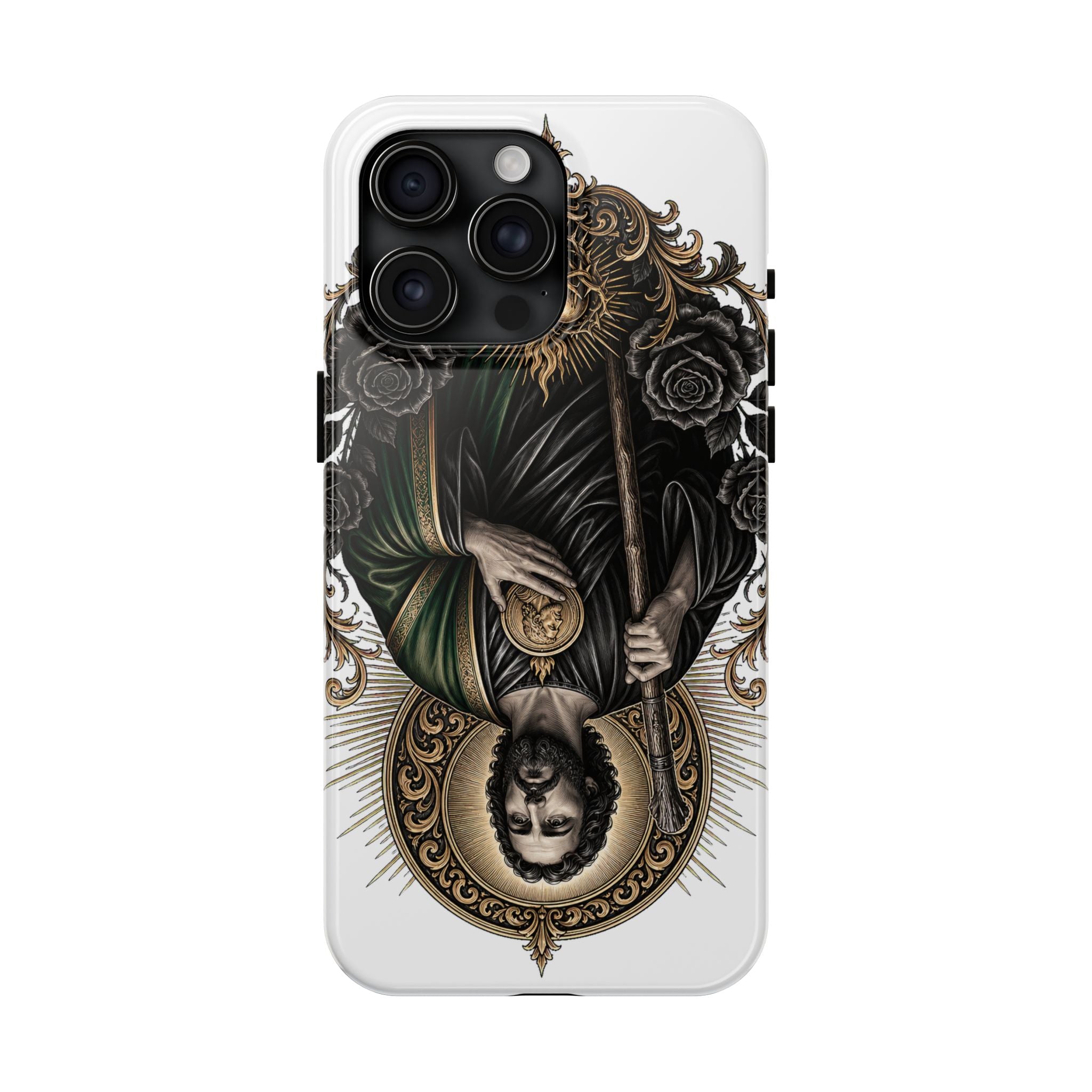 Capa Protetora para Celular San Judas Tadeu Coração Sagrado Preto e Dourado