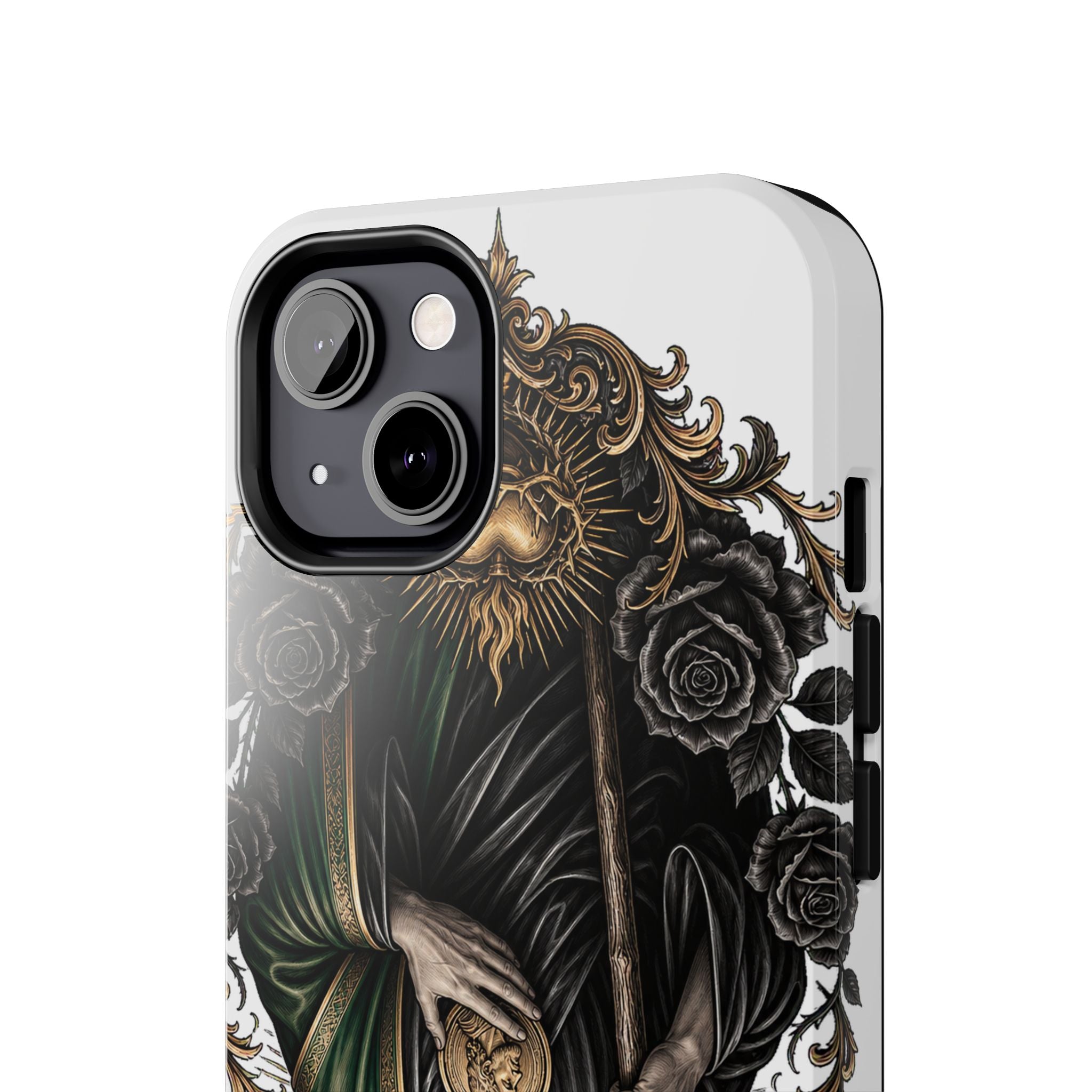 Capa Protetora para Celular San Judas Tadeu Coração Sagrado Preto e Dourado
