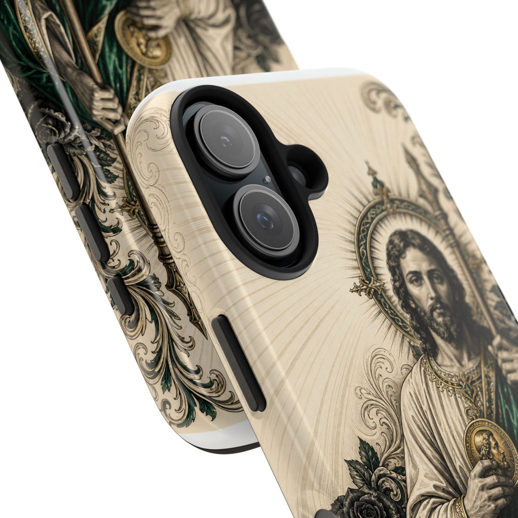 Capa de Celular Resistente São Judas Tadeu Esmeralda e Ouro Sagrado Coração