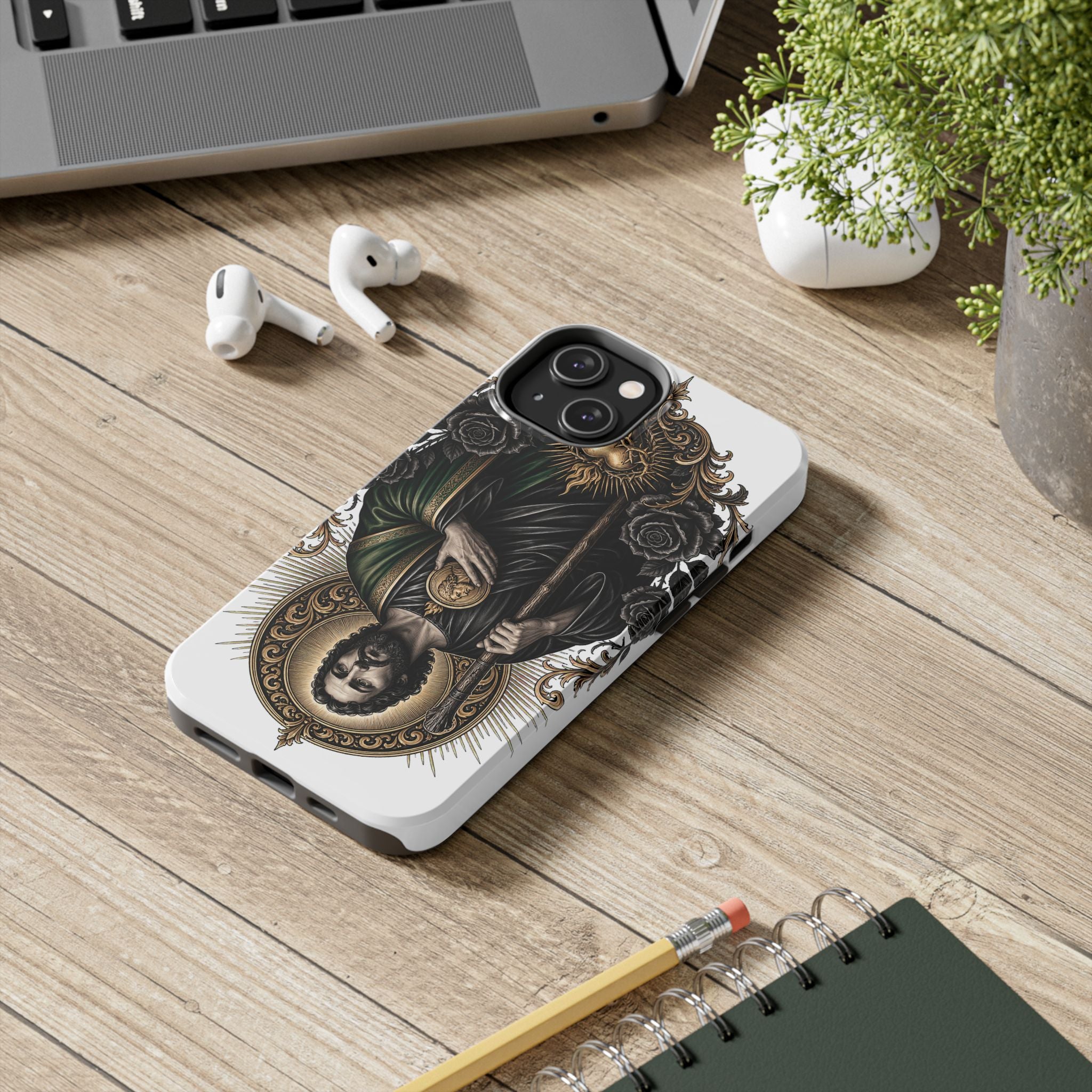 Capa Protetora para Celular San Judas Tadeu Coração Sagrado Preto e Dourado