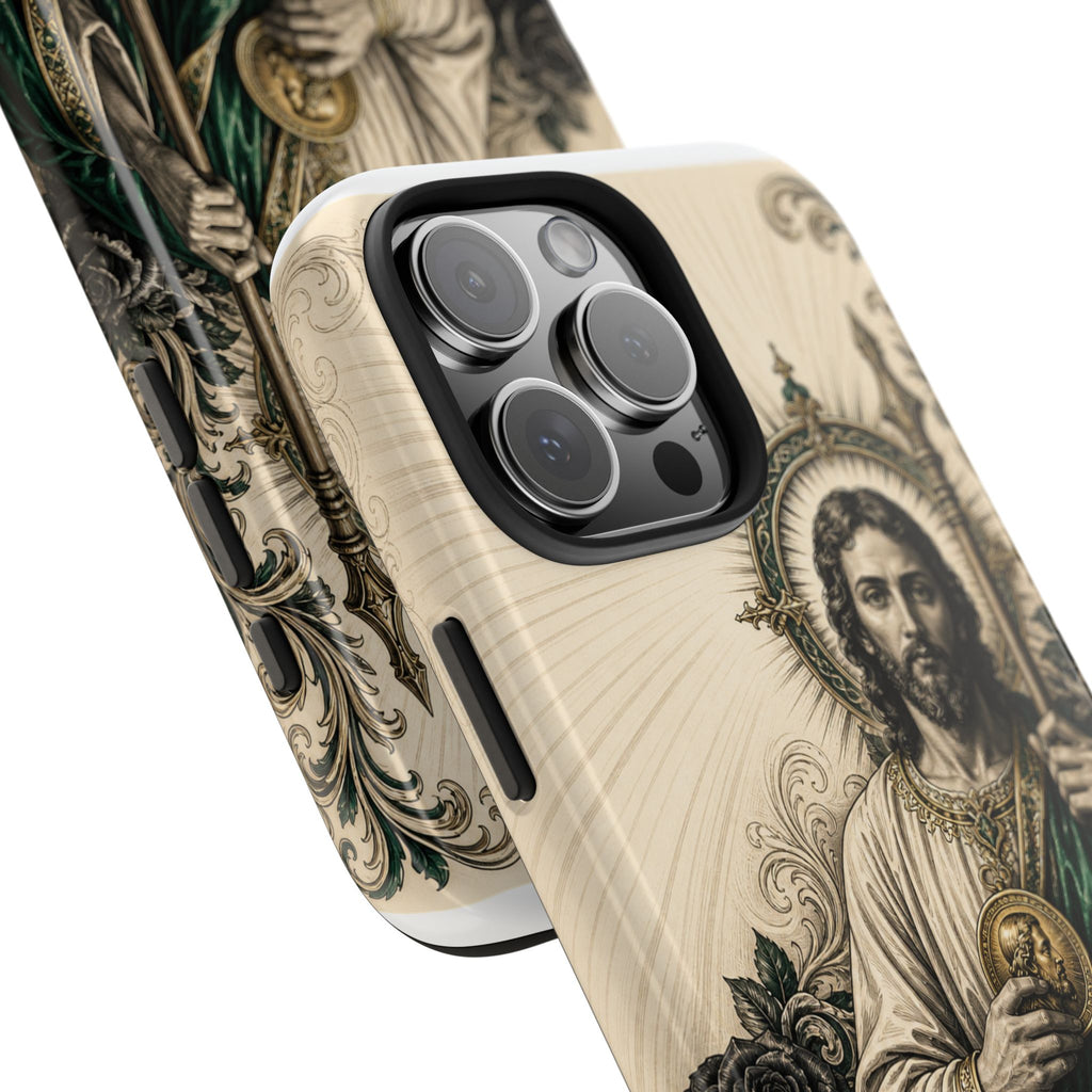 Capa de Celular Resistente São Judas Tadeu Esmeralda e Ouro Sagrado Coração