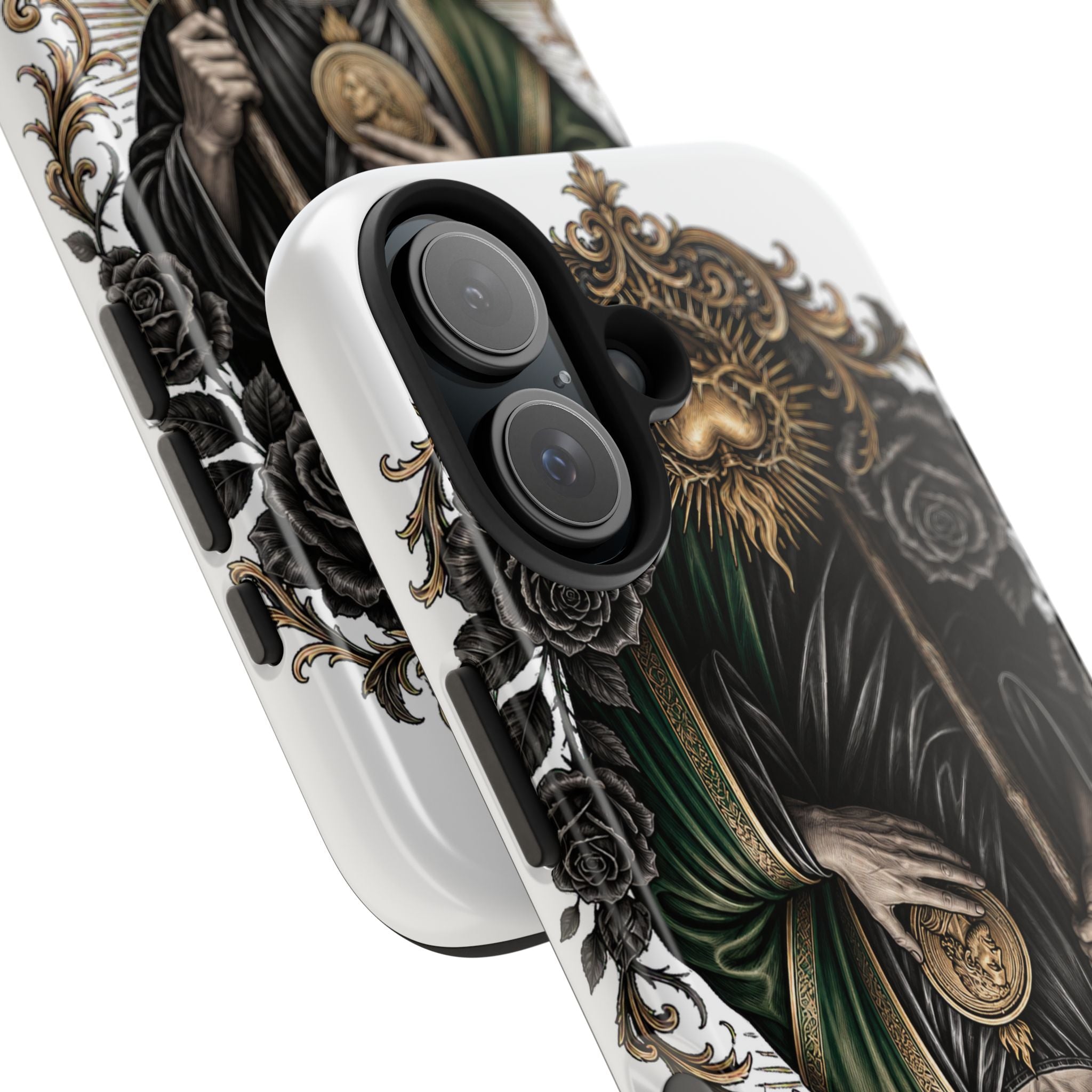 Capa Protetora para Celular San Judas Tadeu Coração Sagrado Preto e Dourado