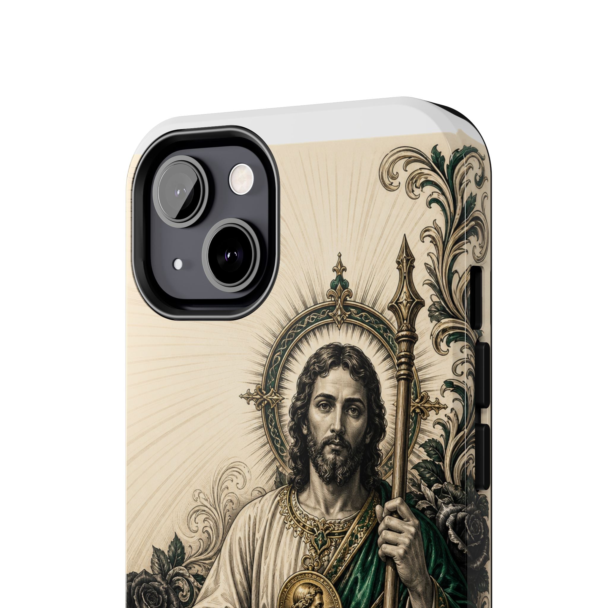 Capa de Celular Resistente São Judas Tadeu Esmeralda e Ouro Sagrado Coração