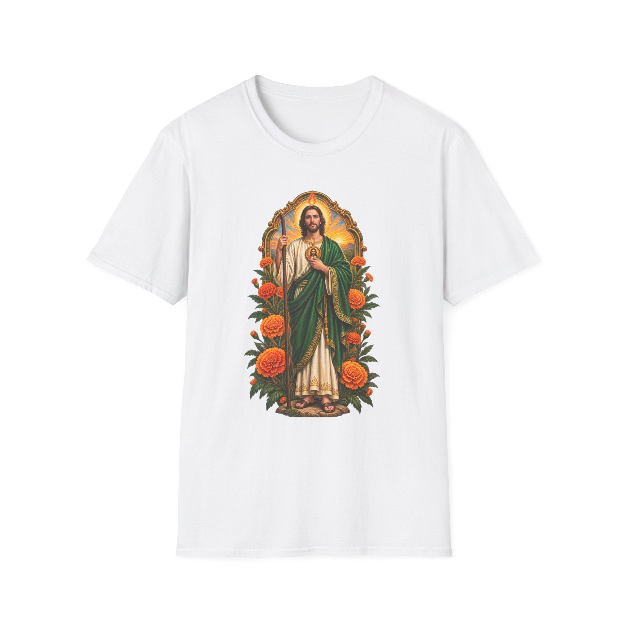 San Judas Tadeo Marigold Sun Arch Unisex T-Shirt product preview, view 3