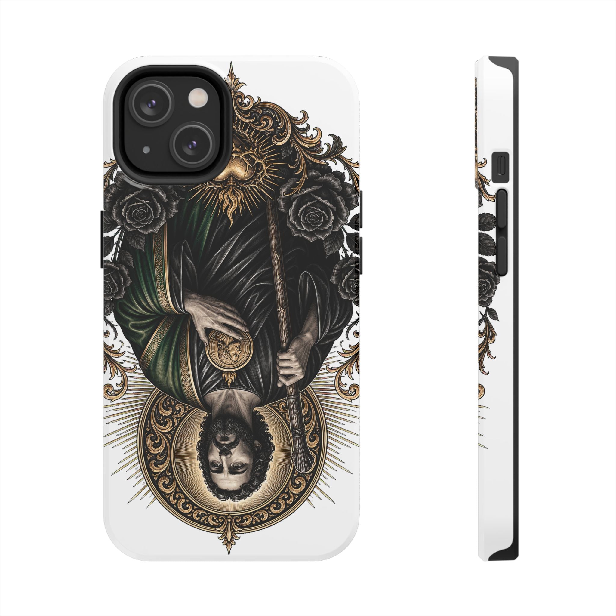 Capa Protetora para Celular San Judas Tadeu Coração Sagrado Preto e Dourado