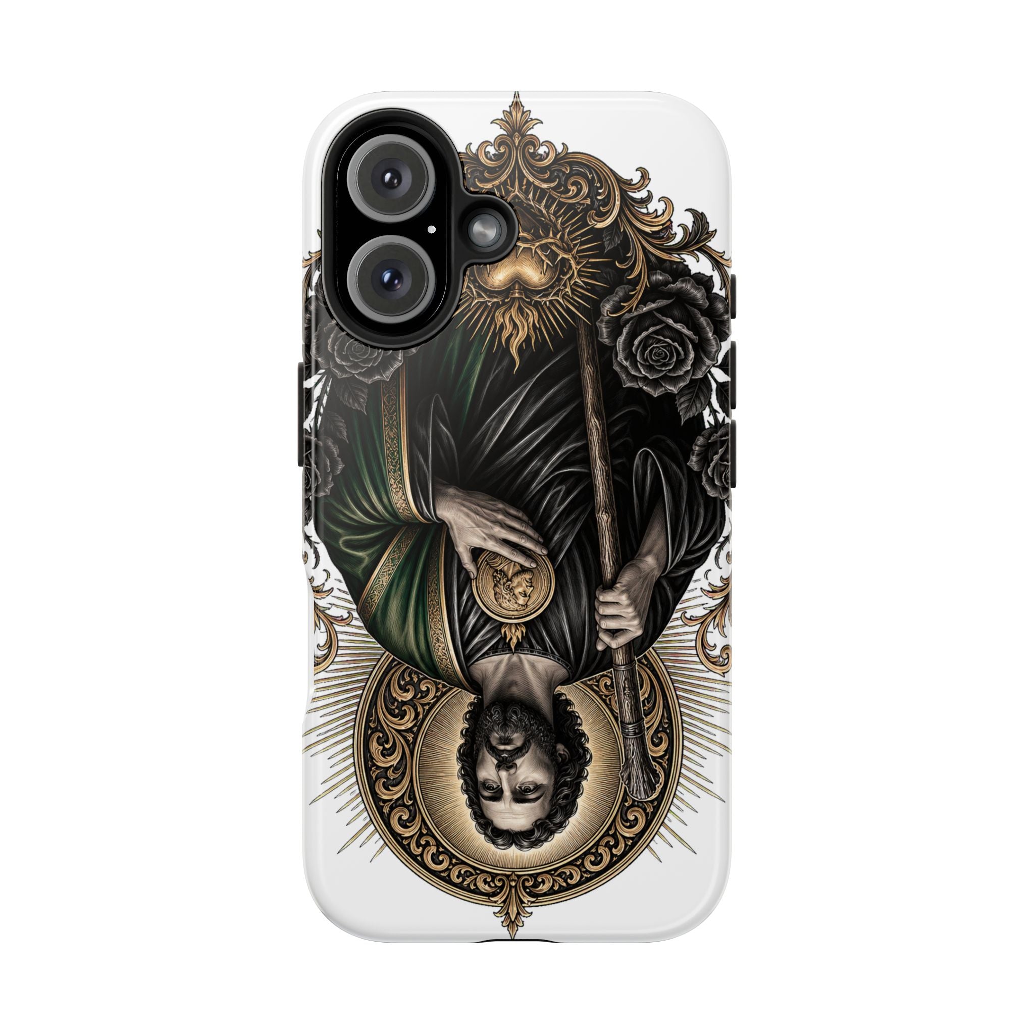 Capa Protetora para Celular San Judas Tadeu Coração Sagrado Preto e Dourado