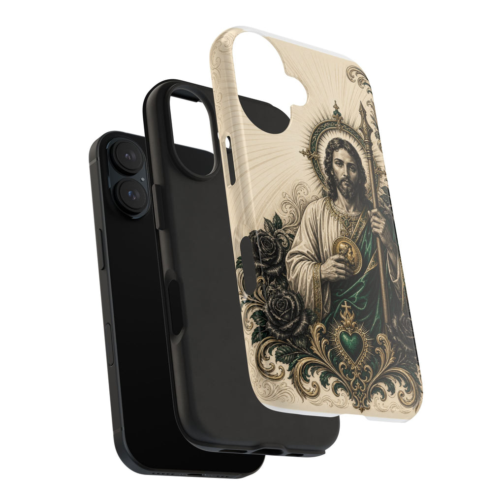 Capa de Celular Resistente São Judas Tadeu Esmeralda e Ouro Sagrado Coração