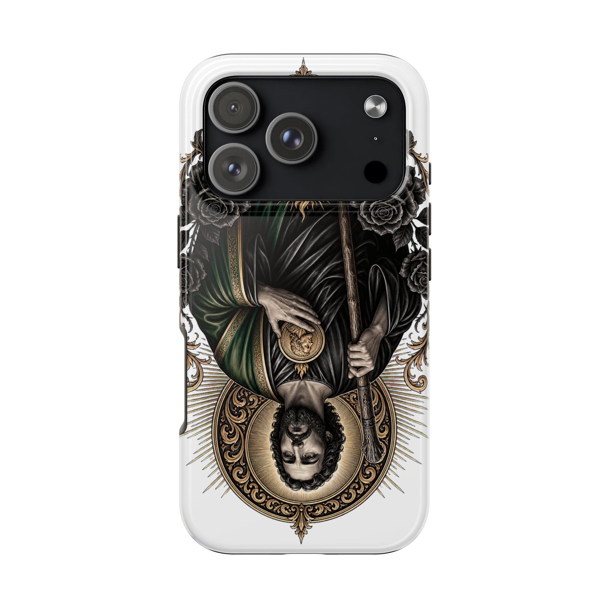 Capa Protetora para Celular San Judas Tadeu Coração Sagrado Preto e Dourado