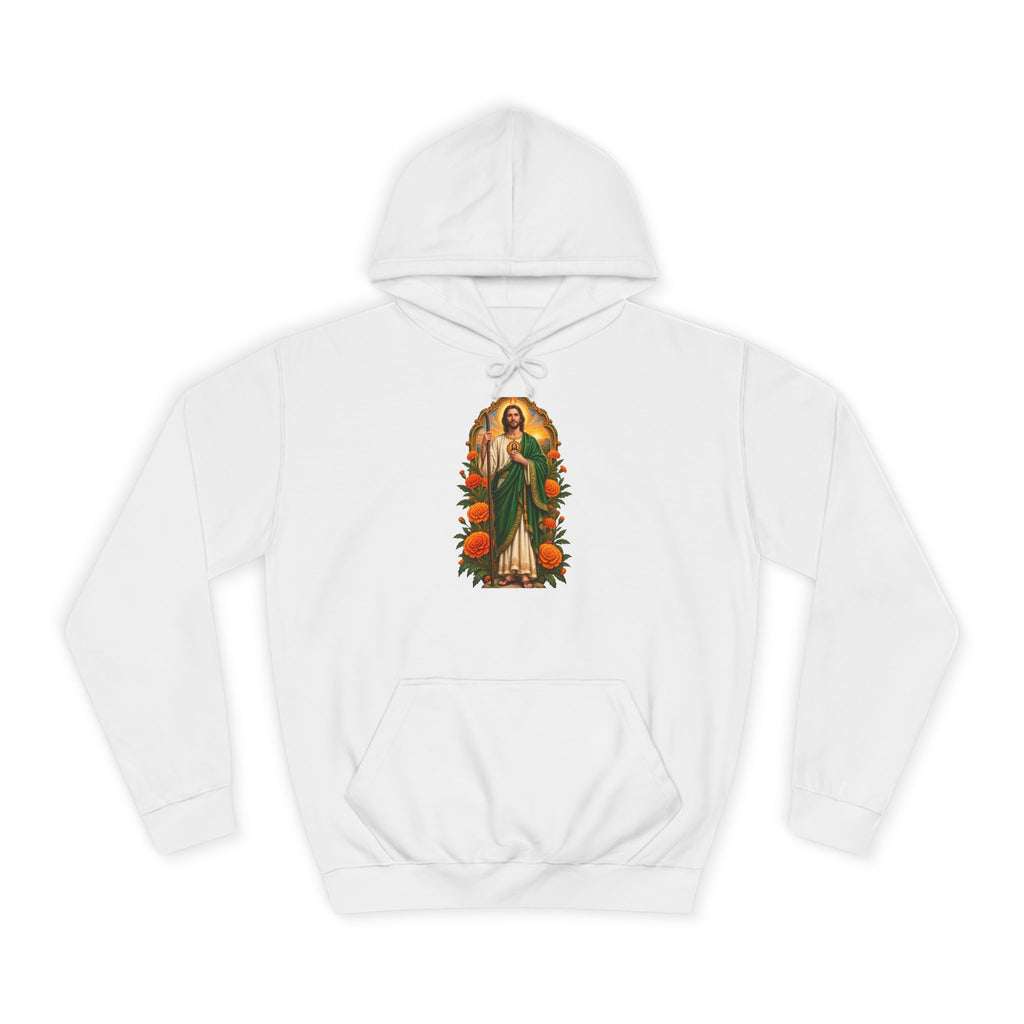 Marigold Sun Arch San Judas Tadeo illustration on a unisex hoodie